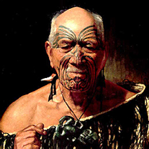 The medicine man’s wrinkled face was decorated with swirling, black tattoos.