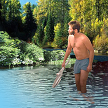 He was standing knee deep in the river, wielding a branch of driftwood like a baseball bat, dressed in nothing but his boxer shorts as he tried to herd a snapping turtle the size of a hubcap toward shore.